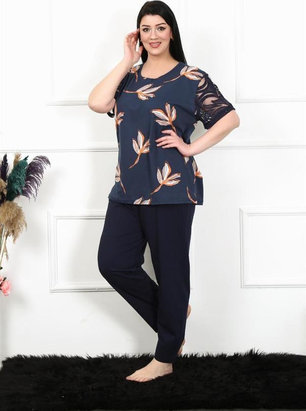 Akbeniz Kadın 5XL-6XL-7XL-8XL Büyük Beden Kısa Kol Pijama Takım 75005 - Image 1