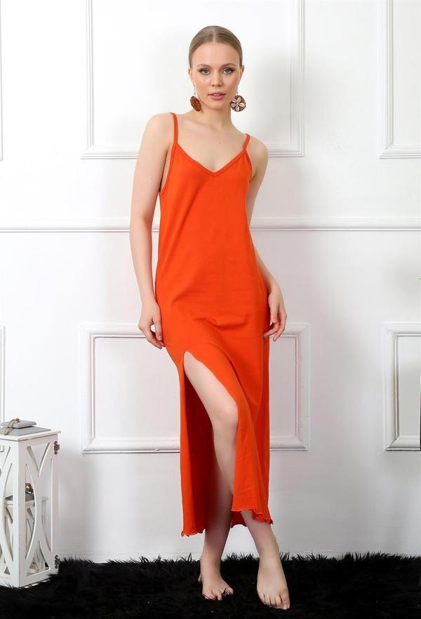 Akbeniz Kadın İp Askılı Turuncu Uzun Gecelik 901 - Image 1