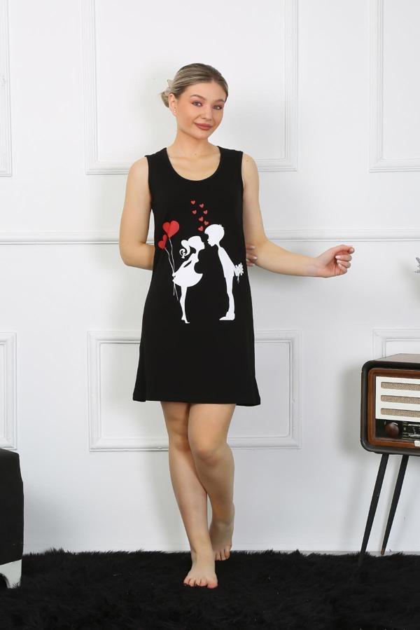 Akbeniz Kadın Kalın Askılı Penye Diz Üstü Siyah Gecelik 11310 - Image 1