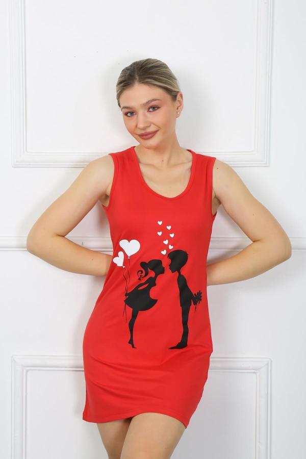 Akbeniz Kadın Kalın Askılı Penye Diz Üstü Kırmızı Gecelik 11310 - Image 1