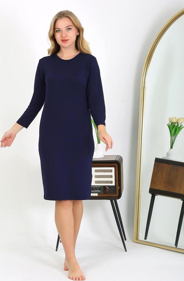 Akbeniz Pamuk Ev Elbisesi Tunik Gecelik Lacivert 13132 - Image 1