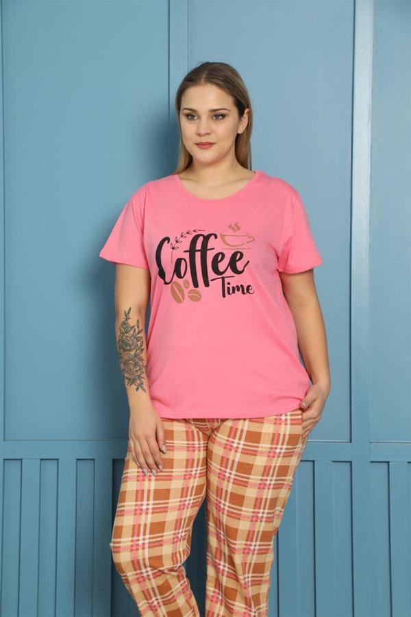 Akbeniz Kadın %100 Pamuk Kısa Kol Büyük Beden Pijama Takım 202156 - Image 1