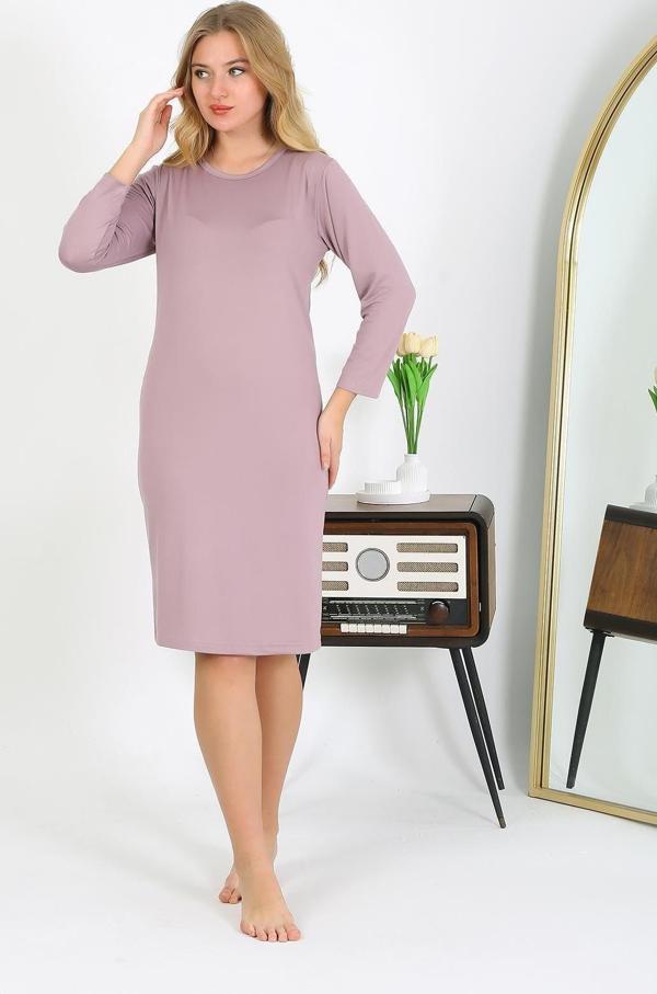 Akbeniz Pamuk Ev Elbisesi Tunik Gecelik Pudra 13132 - Image 1