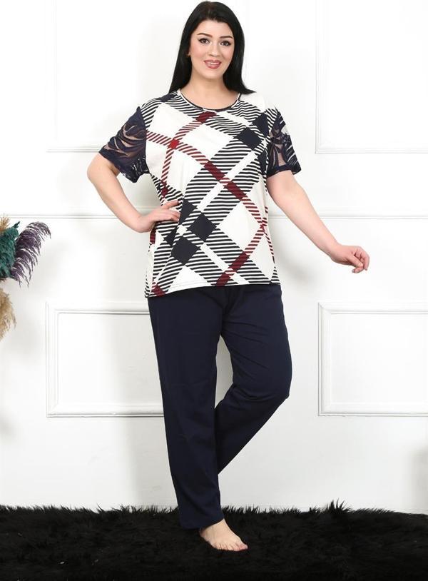 Akbeniz Kadın 5XL-6XL-7XL-8XL Büyük Beden Kısa Kol Pijama Takım 75003 - Image 1