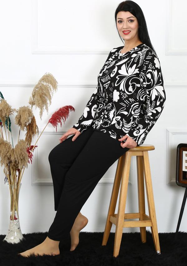 Akbeniz Kadın Büyük Beden Penye Uzun Kol Pijama Takım 202217 - Image 1