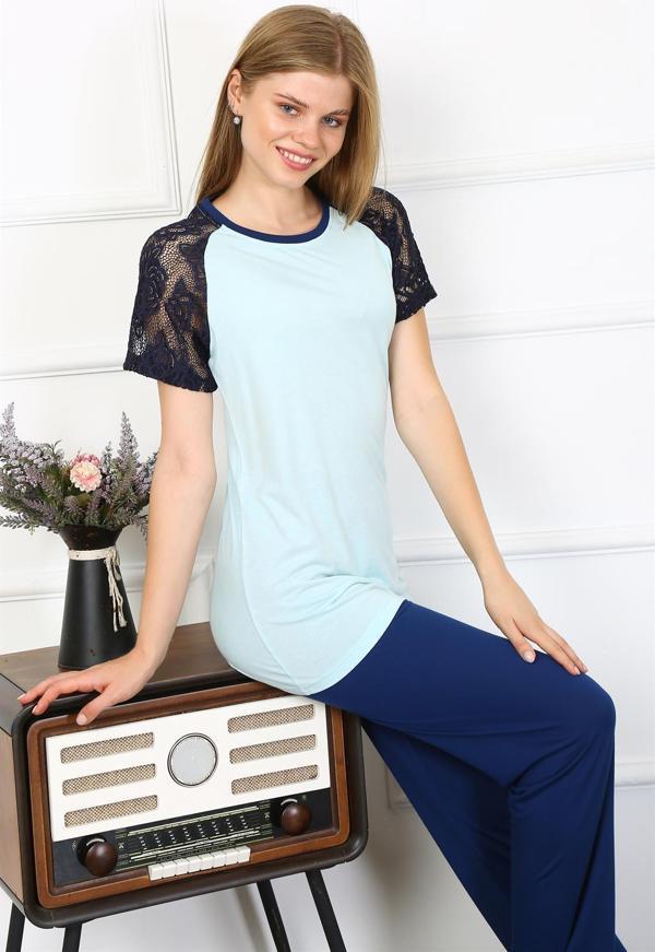 Akbeniz Kadın Kolu Dantelli Penye Pijama Takım 4148 - Image 1