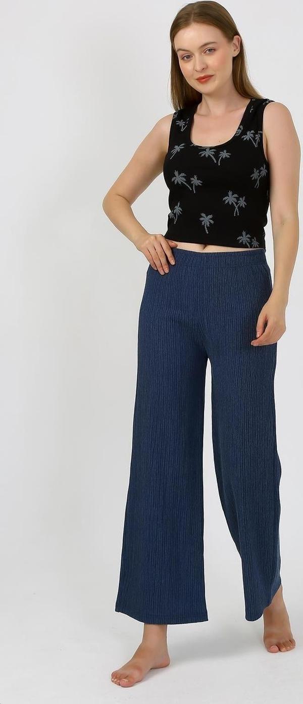Akbeniz Kadın Kalın Askılı Body Bol Paça Pantolon 2`li Takım Siyah 4221 - Image 1