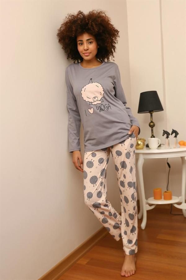 Akbeniz Kadın Penye Uzun Kol Pijama Takım 4186 - Image 1