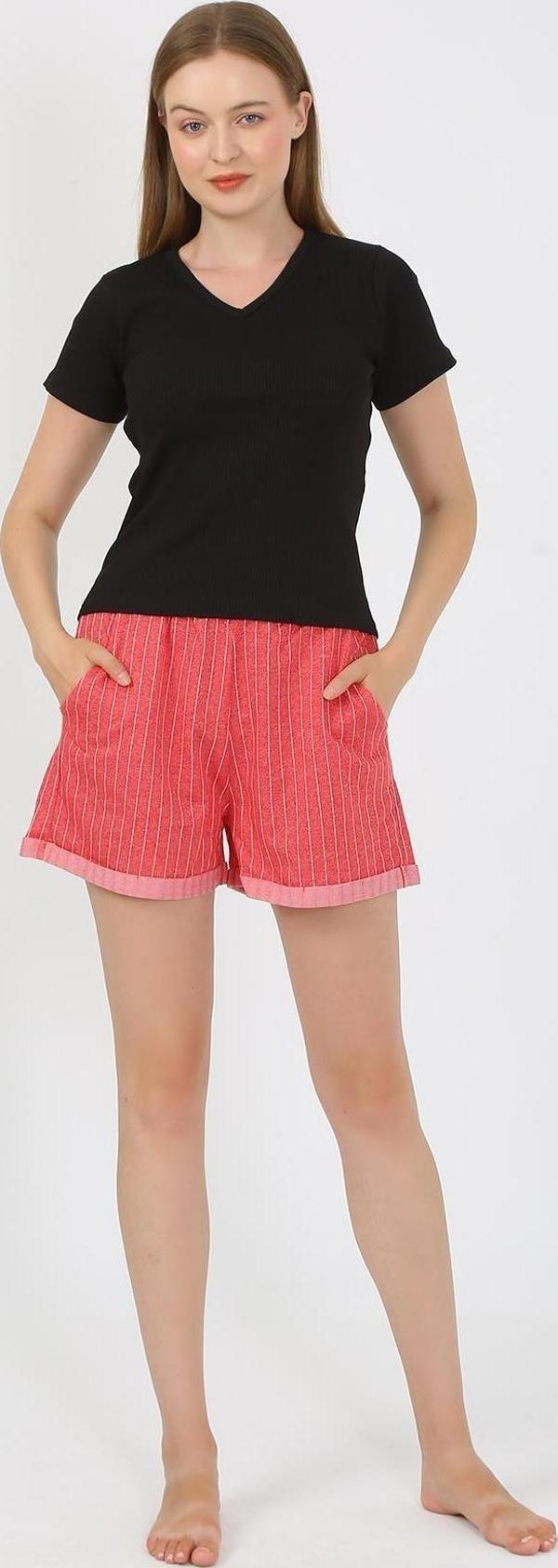 Akbeniz Kadın Kısa Kol Penye Şortlu Pijama Takım Siyah 3633 - Image 1