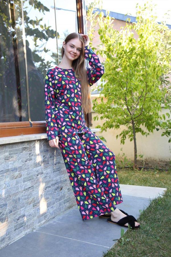 Akbeniz Kadın Penye Bol Paça Pijama Takım 4123 - Image 1