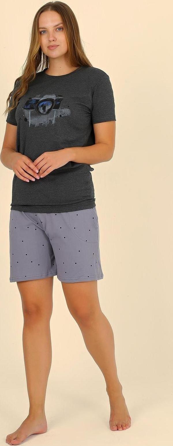 Akbeniz Kadın Şortlu Kısa Kol Penye Pijama Takımı Füme 3622 - Image 1
