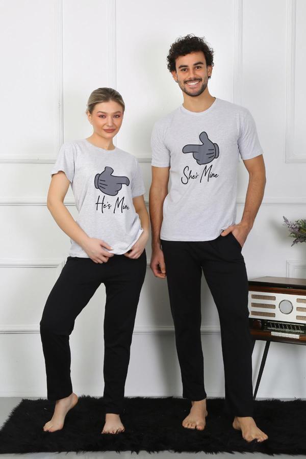 Akbeniz Kadın Pamuk Penye Sevgili Kombini Pijama Takımı Gri 50126 Tek Takım Fiyatıdır - Image 1