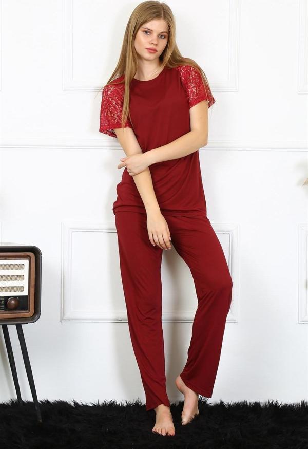 Akbeniz Kadın Kolu Dantelli Penye Pijama Takım 4152 - Image 1