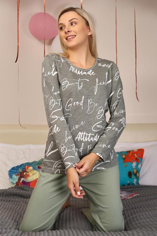 Akbeniz Kadın Uzun Kol Penye Pijama Takım 4206 - Image 1