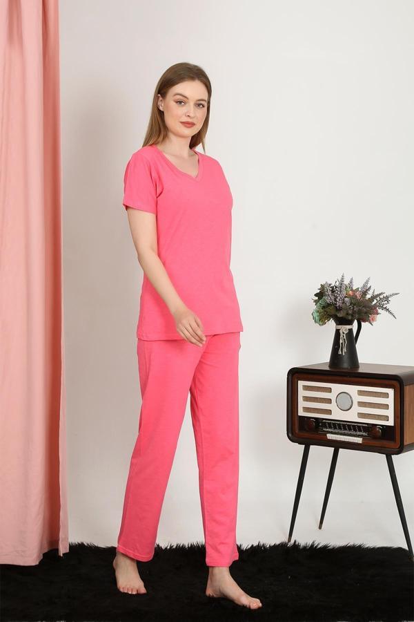Akbeniz Kadın Kısa Kol Pamuk Penye Pijama Takım Fuşya 4213 - Image 1