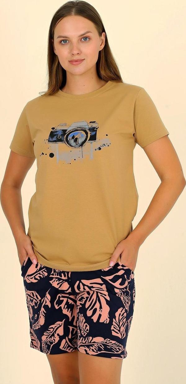 Akbeniz Kadın Şortlu Kısa Kol Penye Pijama Takımı Hardal 3622 - Image 1