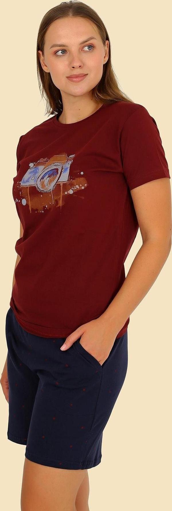 Akbeniz Kadın Şortlu Kısa Kol Penye Pijama Takım Bordo 3622  - Image 1