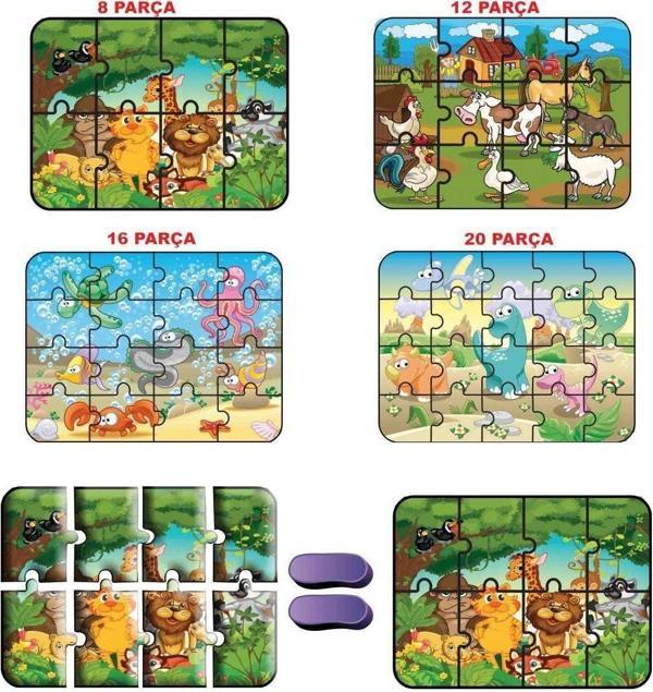 1481 DıyToy Süper Renkli 4'lü Puzzle - Hayvanlar / 8+12+16+24 Parça Puzzle - Image 1