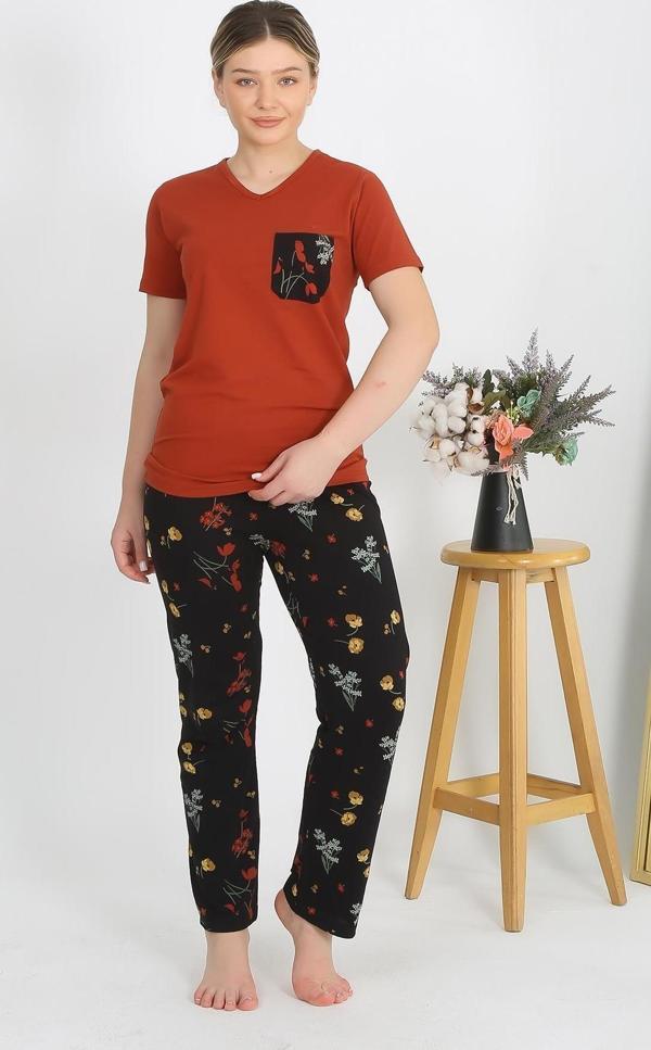 Akbeniz Kadın Kısa Kol Pamuk Penye Pijama Takım Kremit 4214 - Image 1