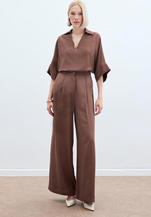 Keten Karışımlı Pantolon - Kahve - Image 1