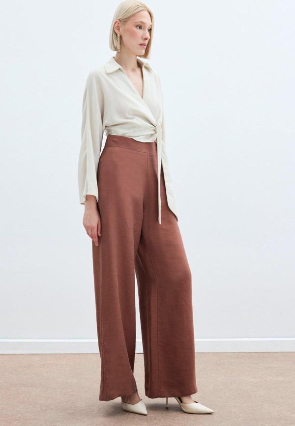 Salaş Keten Pantolon - Kahve - Image 1