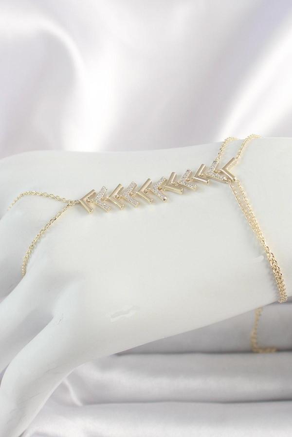 Pirinç Gold Renk Zirkon Taşlı V Model Kadın Şahmeran - Image 1