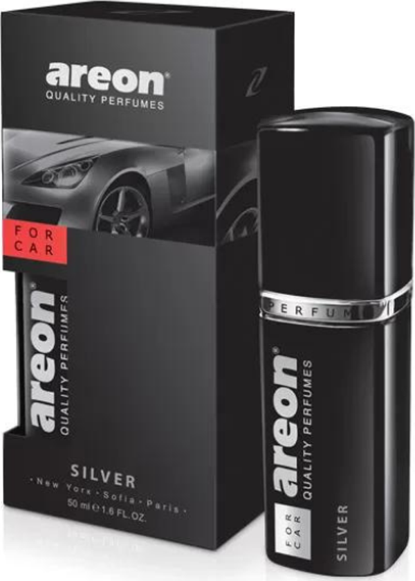 Areon Perfume 50 Ml Silver Oto Araç Parfümü (Siyah Şişe) - Image 1