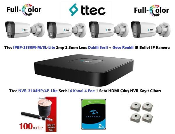 Nif Bilişim Ttec 2mp Dahili Sesli Ve Gece Renkli 4 Kameralı 2TB Disk Tak Çalıştır Hazır IP Kamera Seti - Image 1