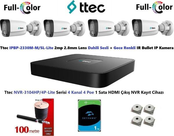 Nif Bilişim Ttec 2mp Dahili Sesli Ve Gece Renkli 4 Kameralı 1TB Disk Tak Çalıştır Hazır IP Kamera Seti - Image 1