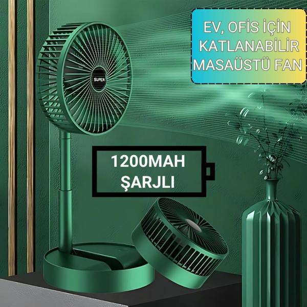 Polham 1200mAh Şarjlı Katlanabilir Telefon Stantlı Masaüstü Serinletici Vantilatör Fan, Katlanır Fan - Image 1