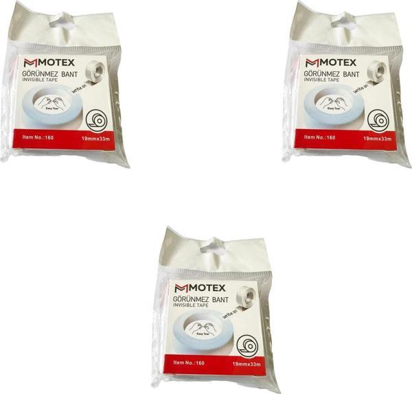 Motex Görünmez Şeffaf Bant - Düzeltme Birleştirme Bandı - 19 mm x 33 Metre - 3 Adet - Image 1