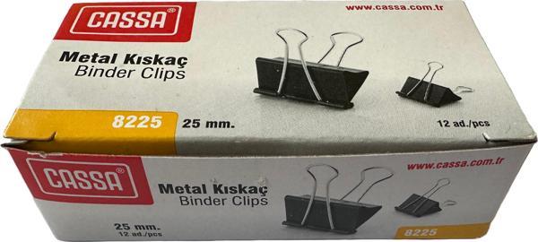 Cassa 8225 25 mm. Metal Çelik Siyah Kağıt Kıskacı Ataş Evrak Mandalı - 12 Adetlik Paket - Image 1