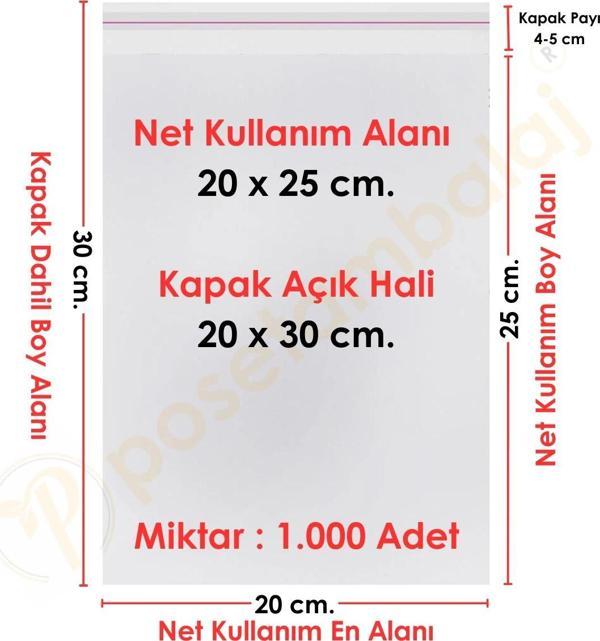 20x25+5 cm.(20x30) 1.000 Adet Şeffaf Bantlı Yapışkanlı Jelatin Poşet - Image 1