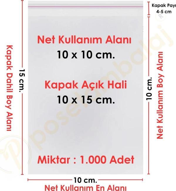 10x10+5 cm.(10x15) 1.000 Adet Şeffaf Bantlı Yapışkanlı Jelatin Poşet - Image 1