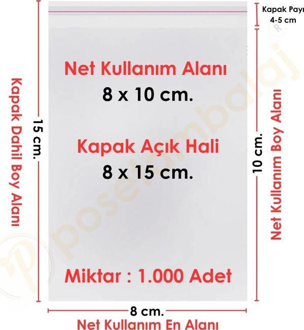 8x10+5 cm.(8x15) 1.000 Adet Şeffaf Bantlı Yapışkanlı Jelatin Poşet - Image 1
