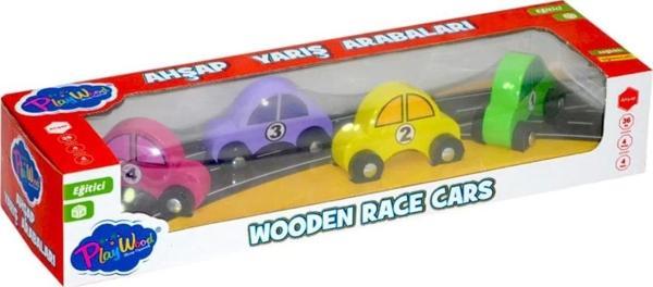 Çocuk Playwood Ahşap Yarış Arabası 4'lü Paket - Image 1