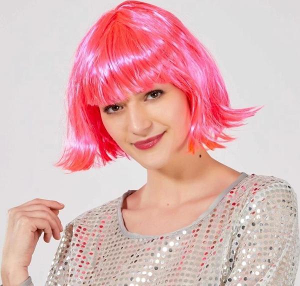 Çocuk Şeker Pembe Renk Parti Peruğu Küt Saç - Image 1