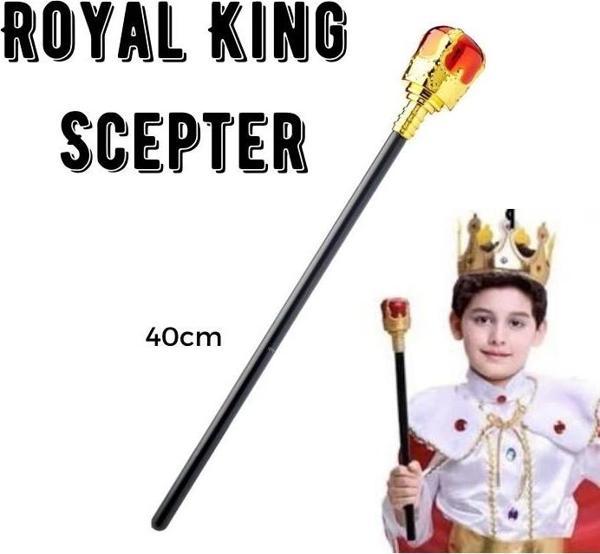 Çocuk Çocuk Boy Altın Renk Kral Tacı ve Kırmızı Topuzlu Kral Asası - Image 1