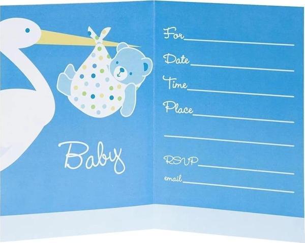 Çocuk Baby Boy Stork Temalı Mavi Renk Baby Shower Davetiye 8 Adet - Image 1