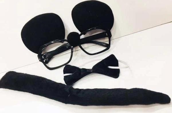 Çocuk Mickey Mouse Gözlüğü Papyonu Kuyruğu Seti - Image 1