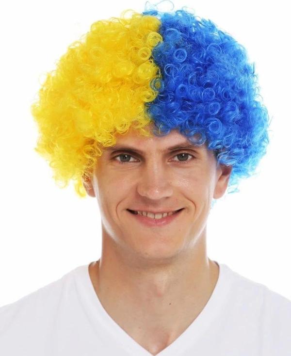 Eğitici Oyuncak Sarı Lacivert Kıvırcık Afro Bonus Peruk Taraftar Saçı - Image 1