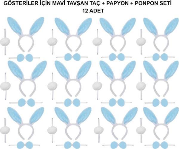 Mavi Tavşan Kostüm Seti – Taç, Papyon, Ponpon (12'li Paket) - Eğitici ve Eğlenceli Tavşan Kostümü - Image 1