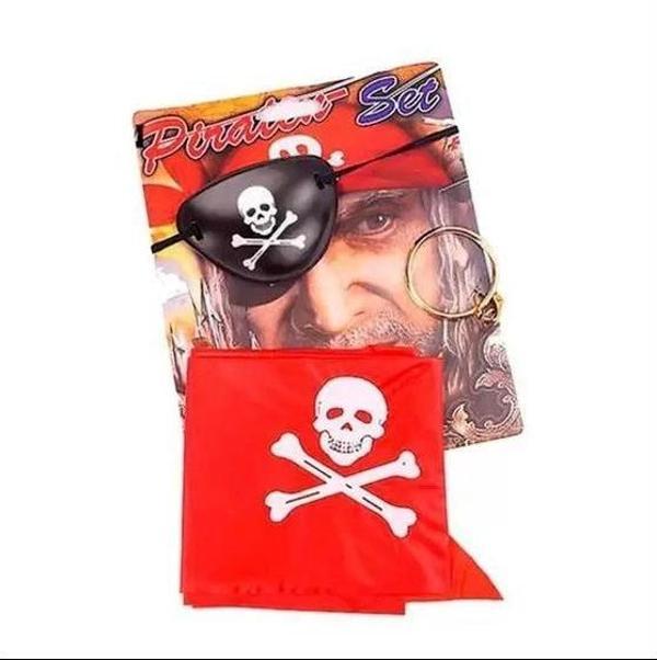 Çocuk Korsan Bandana Korsan Göz Maskesi ve Korsan Küpesi 3 lü Kostüm Seti - Image 1