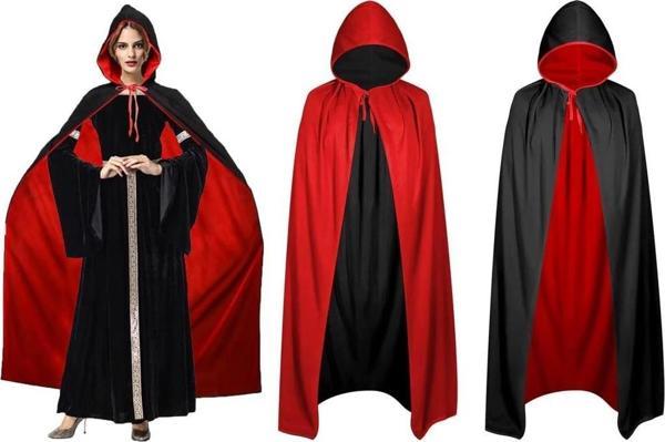 Çocuk Çift Taraflı Kullanılabilir Siyah Kırmızı Kapişonlu Pelerin 140 cm Yetişkin - Image 1