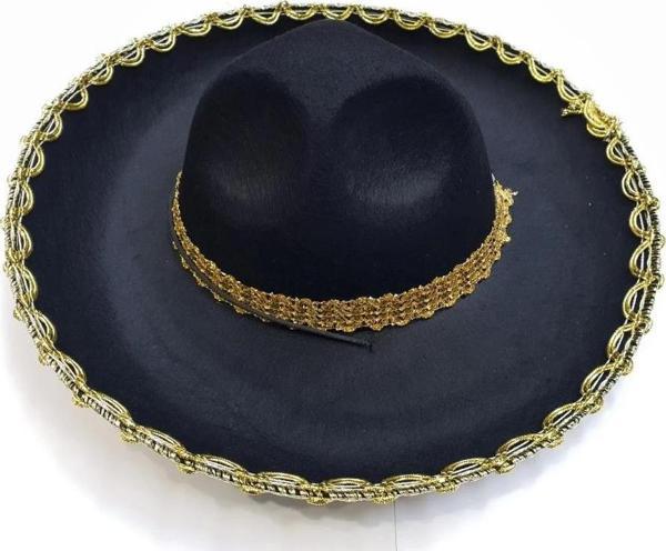 Altın Renk Şeritli Meksika Mariachi Latin Şapkası 55 cm Çocuk Kostüm Aksesuarı - Image 1