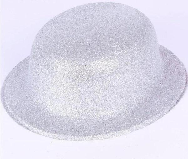 Çocuk Gümüş Renk Yuvarlak Simli Plastik Parti Şapkası - Image 1