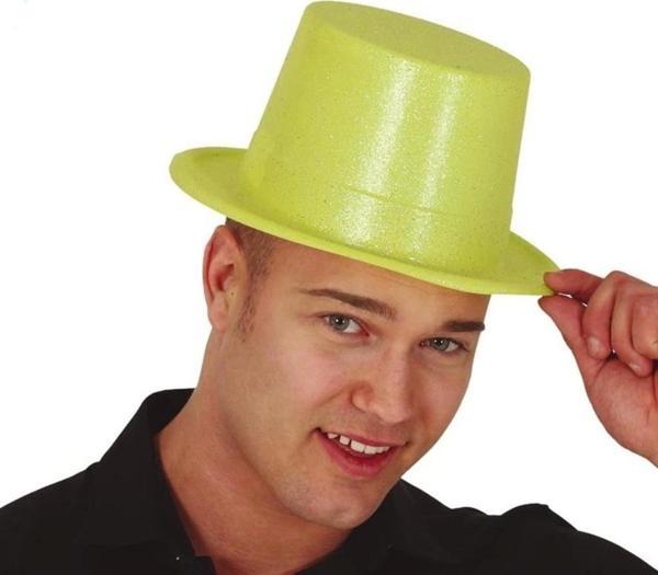 Çocuk Floresan Sarı Renk Simli Uzun Fötr Melon Şapka 12 cm - Image 1