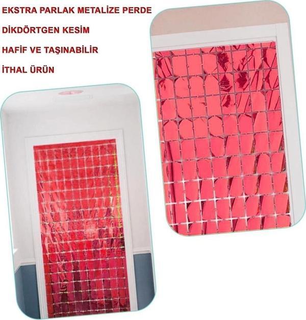 Çocuk Ekstra Metalize Kırmızı Renk Disko Dikdörtgen Kesim Kapı Perdesi Dekorasyon 1x2 Metre - Image 1