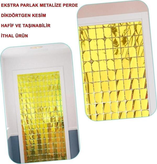 Çocuk Ekstra Metalize Altın Renk Disko Dikdörtgen Kesim Kapı Perdesi Dekorasyon 1x2 Metre - Image 1