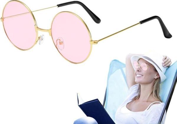 Çocuk Yuvarlak Cam John Lennon Tarzı Hippi Gümüş Çerçeveli Pembe Gözlük - Image 1